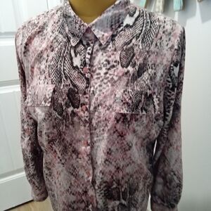 Jaclyn Smith Collection Plus Size XXL Pink & Gray Snake Print Button-Up Blouse